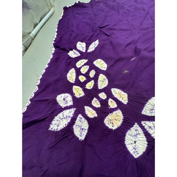 Purple white Cotton Batik Style Scarf With Leaf Design 28x28" READ - Picture 5 of 8